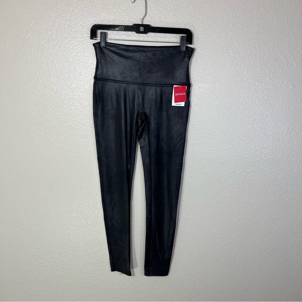 New Spanx Black Faux Leather Leggings Size L Large NWT $98
